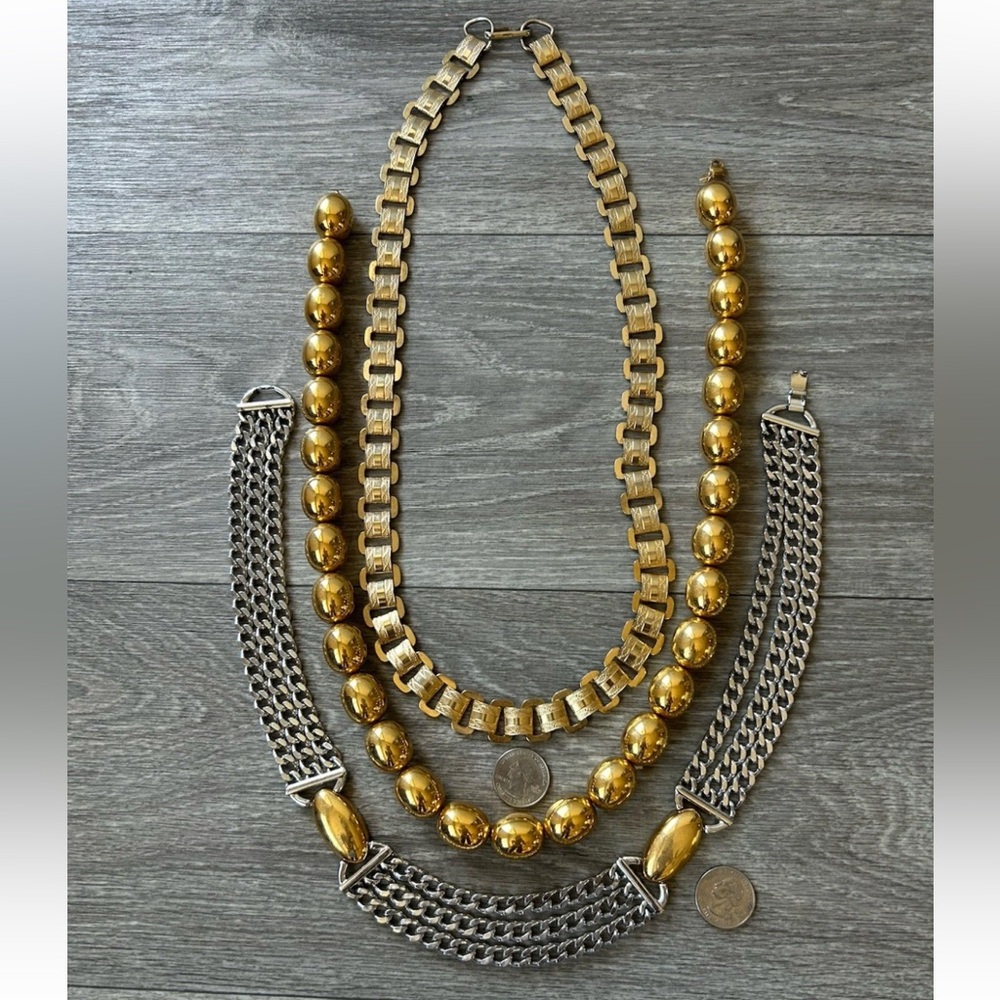 Lot Of 3 VTG Monet & Napier Silver & Gold Tone Chunky Statement Necklaces Signed - Picture 2 of 14